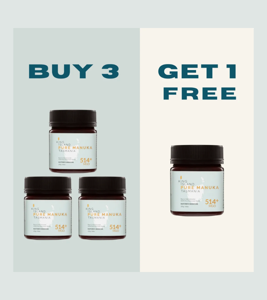 BUY 3 GET 1 FREE. King Island Pure Manuka Honey 250g MGO 514+