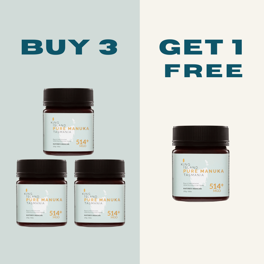 BUY 3 GET 1 FREE. King Island Pure Manuka Honey 250g MGO 514+