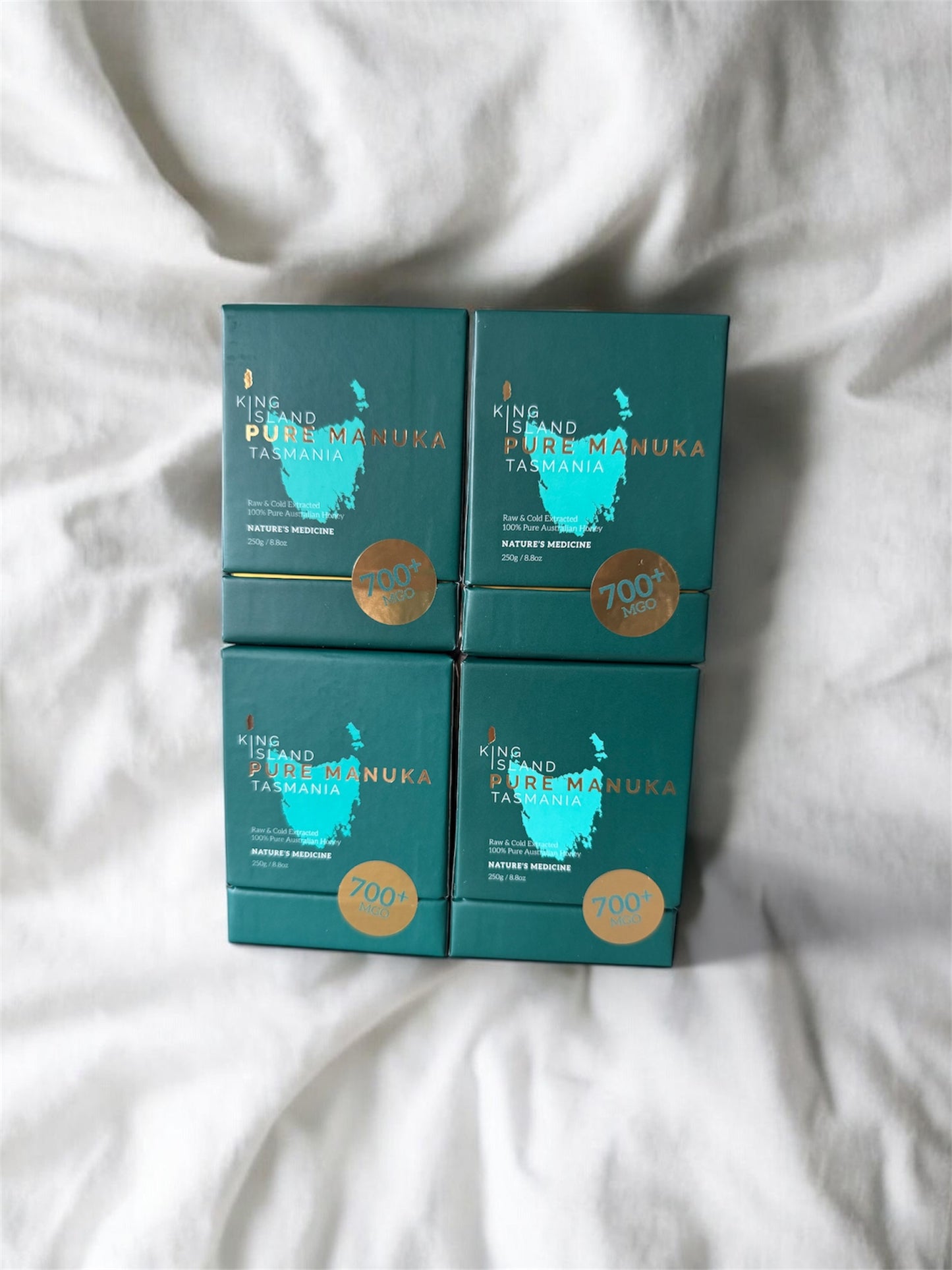 4 Pack of King Island Pure Manuka Honey 250g MGO 700+. SAVE 10% off RRP.